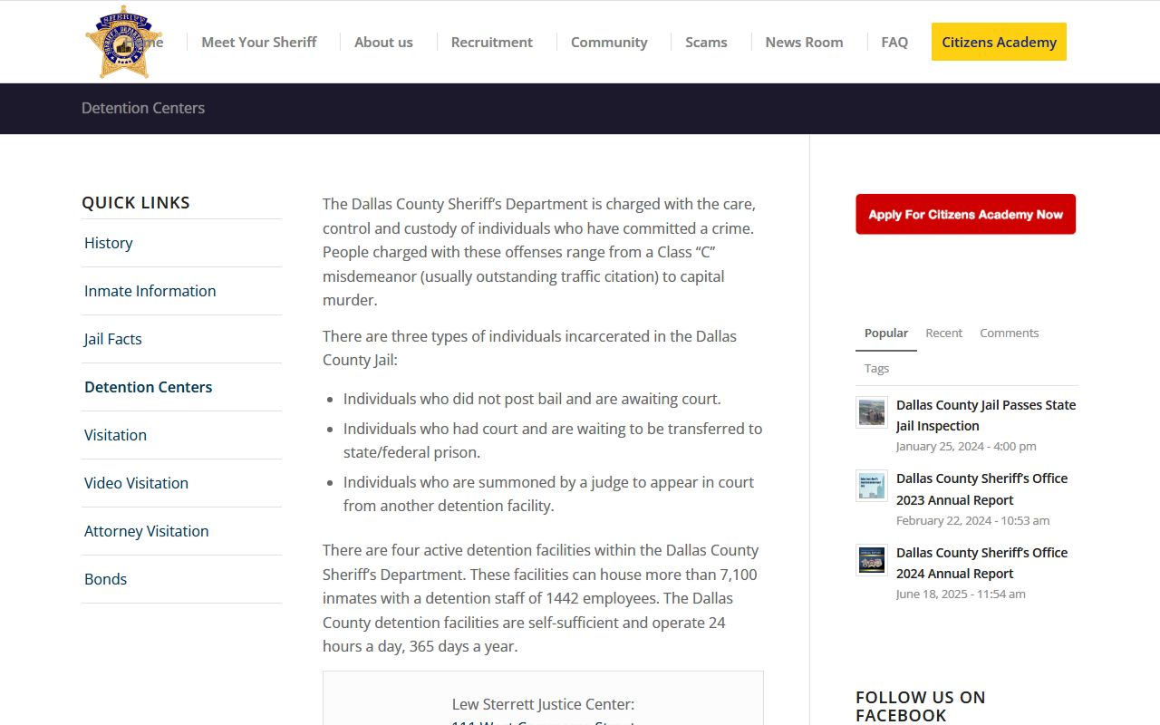 Dallas County Sheriff detention and criminal records portal