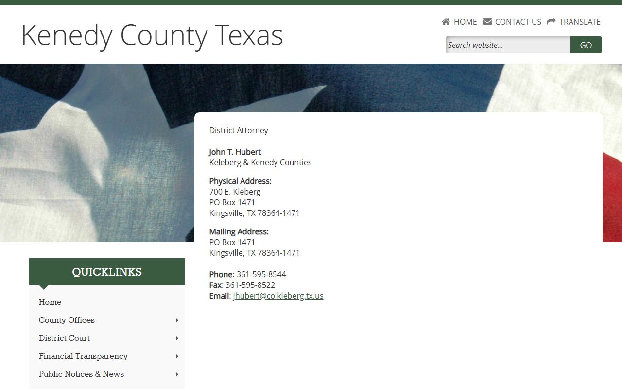Kenedy County District Attorney office page