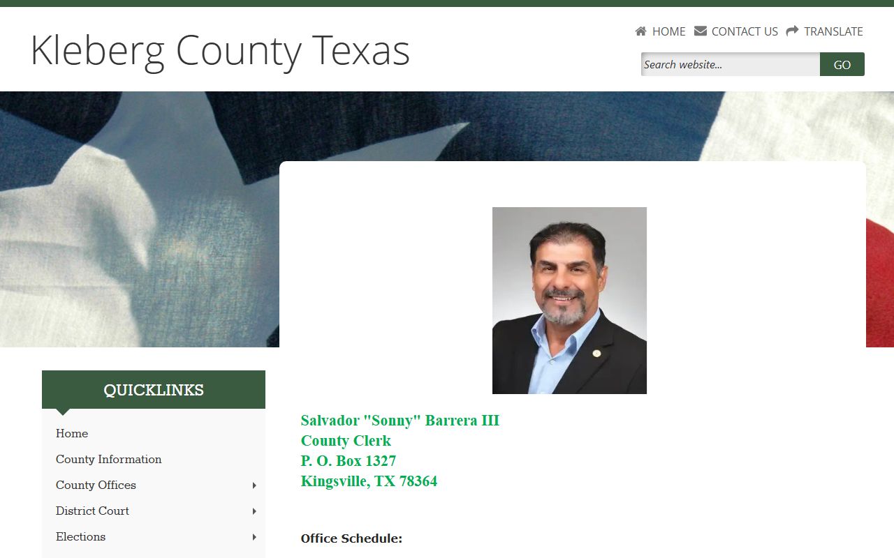 Kleberg County Clerk office page for criminal records