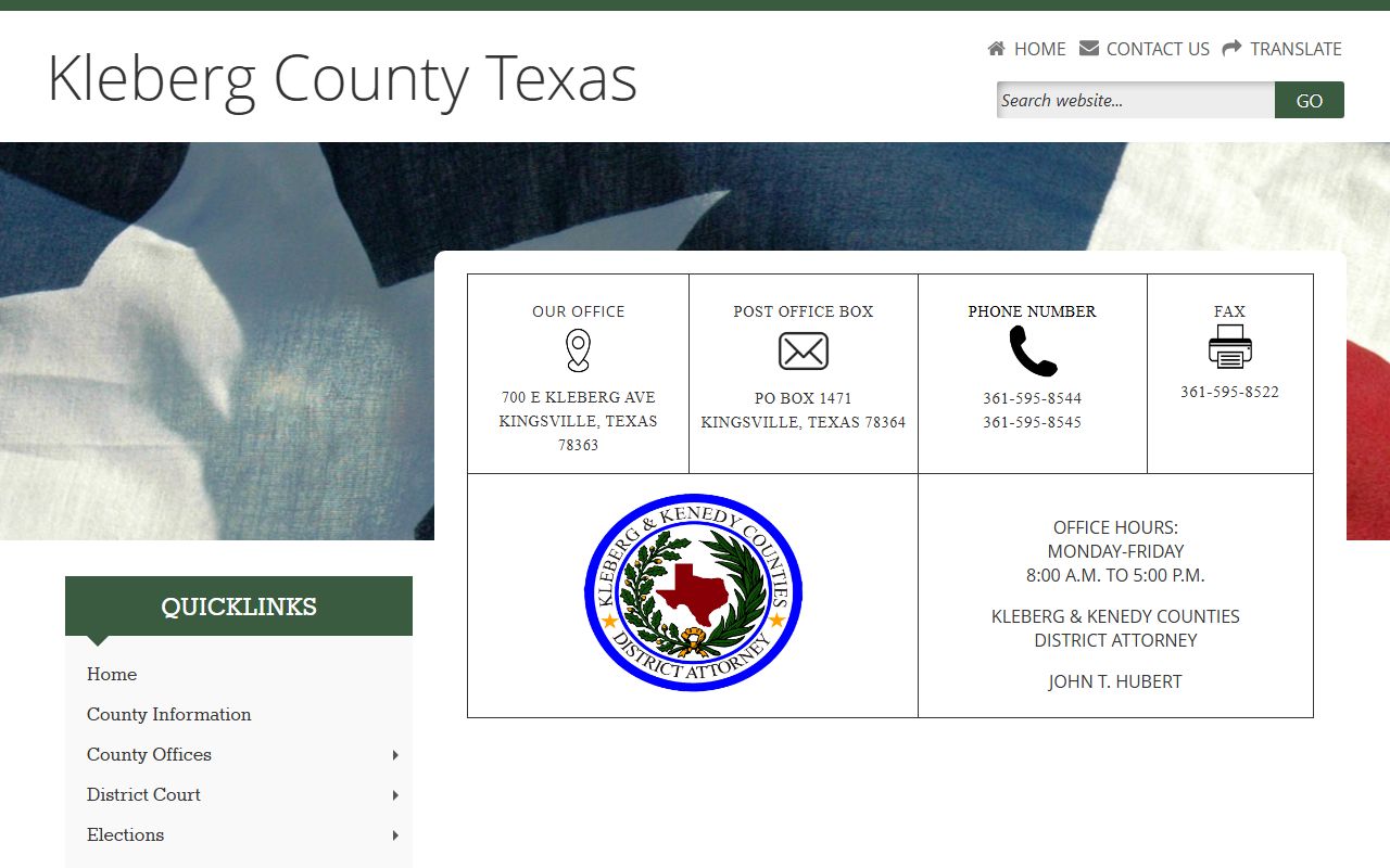 Kleberg County District Attorney office page