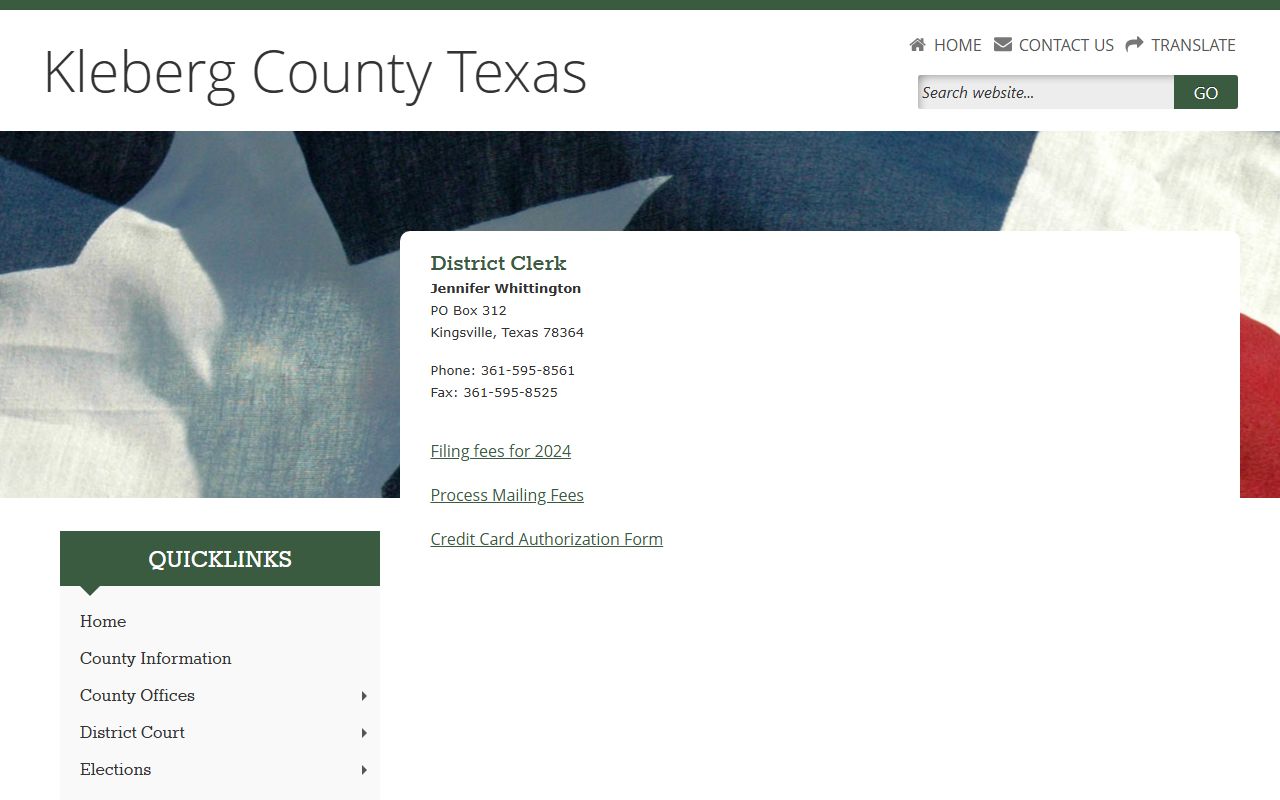 Kleberg County District Clerk office page