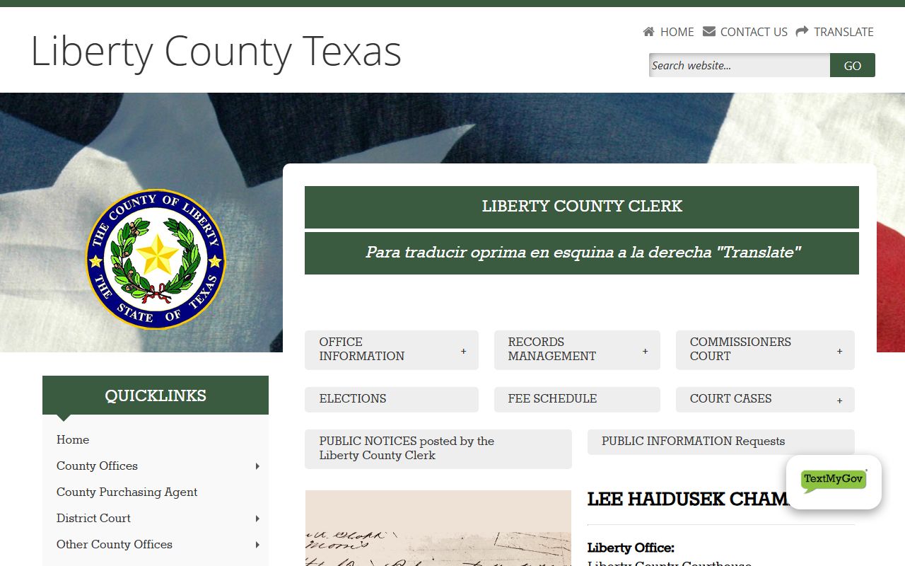 Liberty County Clerk office page