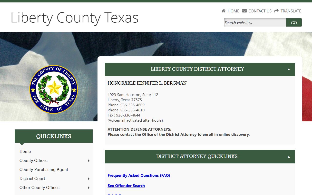 Liberty County District Attorney office page