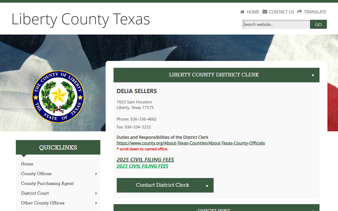 Liberty County District Clerk office page