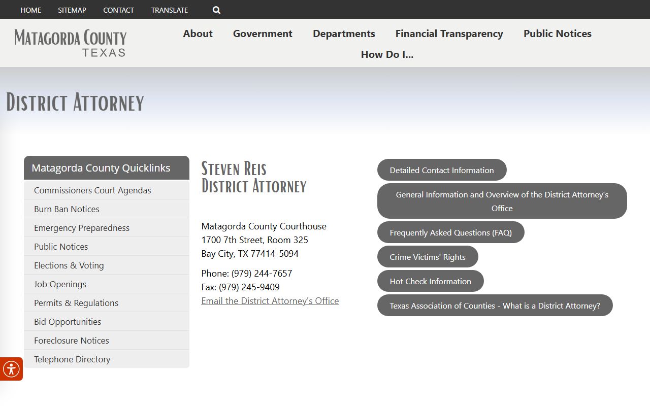 Matagorda County District Attorney office in Bay City Texas