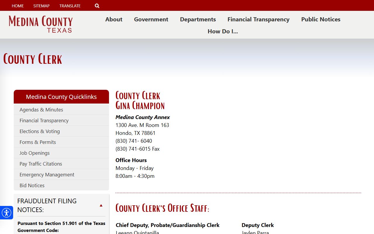 Medina County Clerk office Hondo Texas misdemeanor records