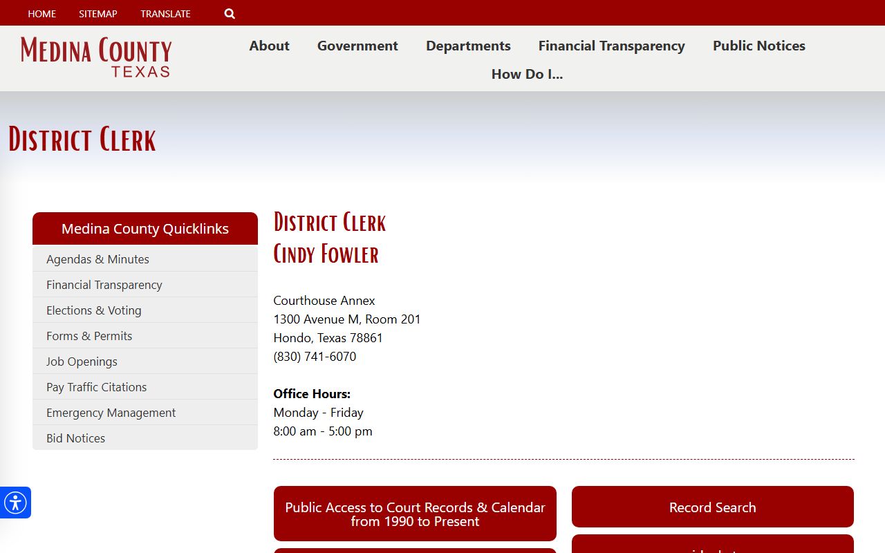 Medina County District Clerk office in Hondo Texas