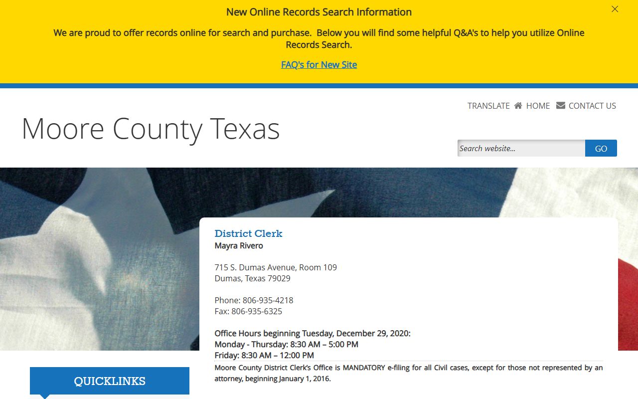 Moore County District Clerk office for criminal court records