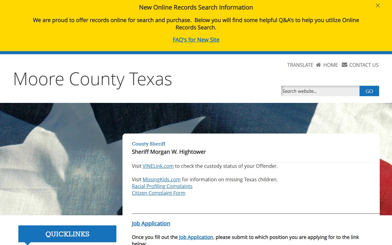 Moore County Sheriff's Office for arrest and booking records