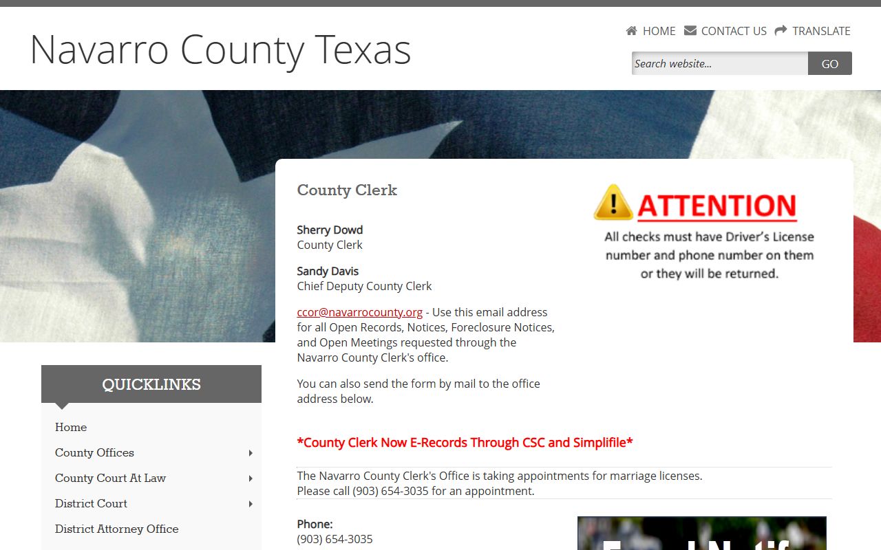 Navarro County Clerk office for misdemeanor criminal records