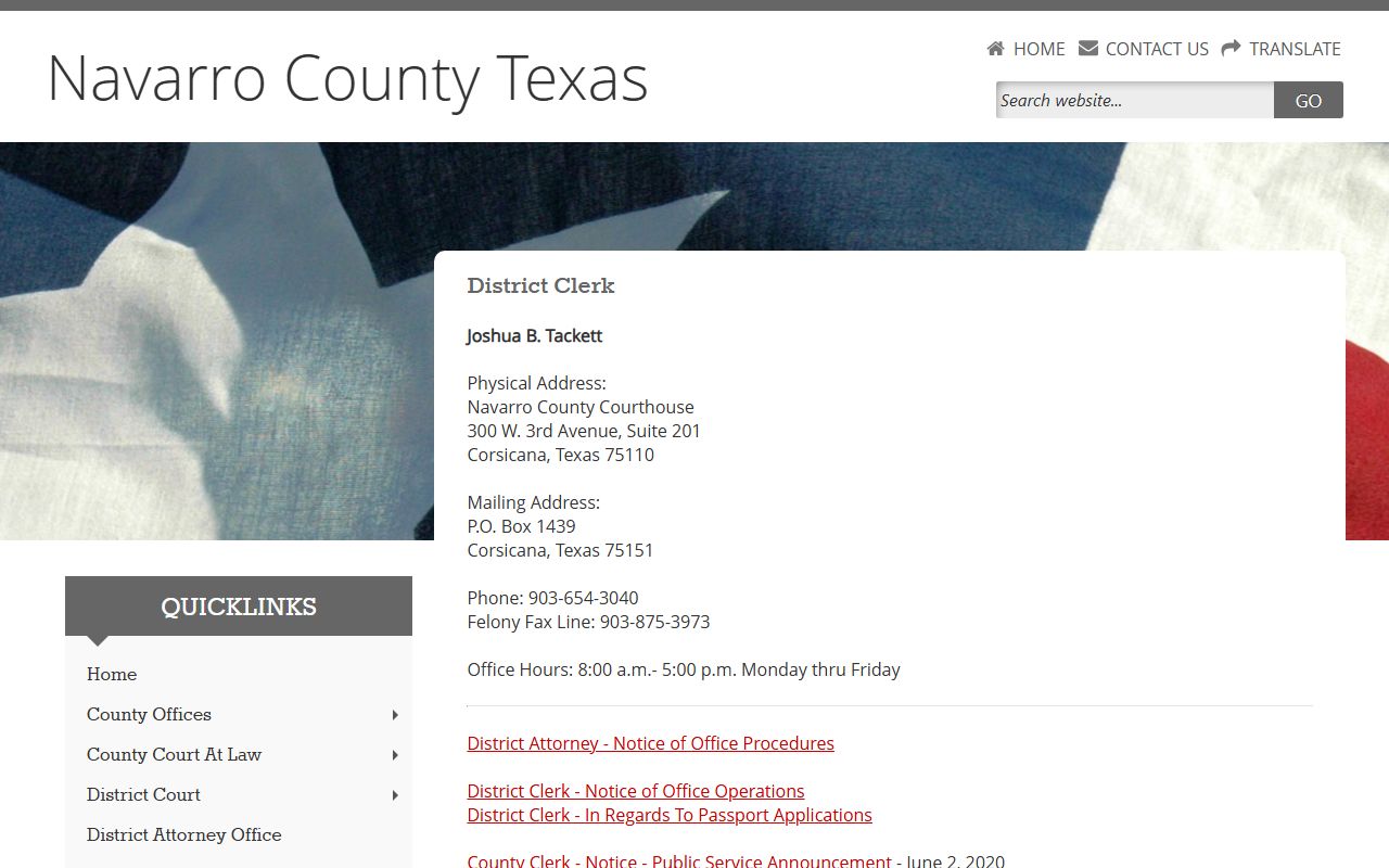 Navarro County District Clerk office for criminal case records
