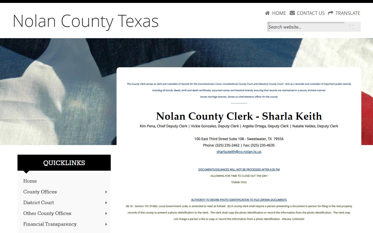 Nolan County Clerk office in Sweetwater Texas