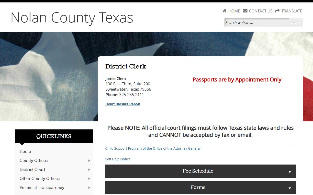 Nolan County District Clerk office in Sweetwater Texas
