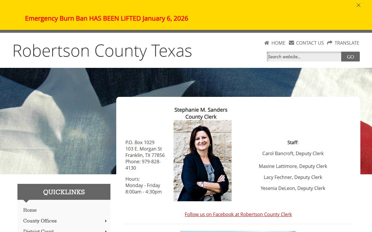 Robertson County Clerk office for misdemeanor court records