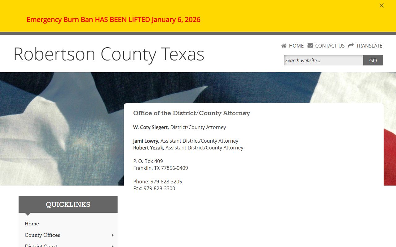 Robertson County District Attorney office page