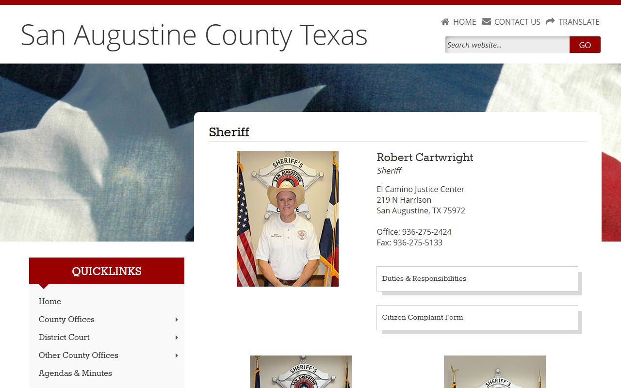 San Augustine County Sheriff's Office for arrest records and jail information