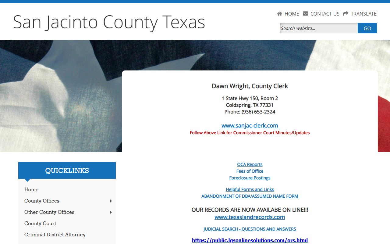 San Jacinto County Clerk office for misdemeanor criminal records