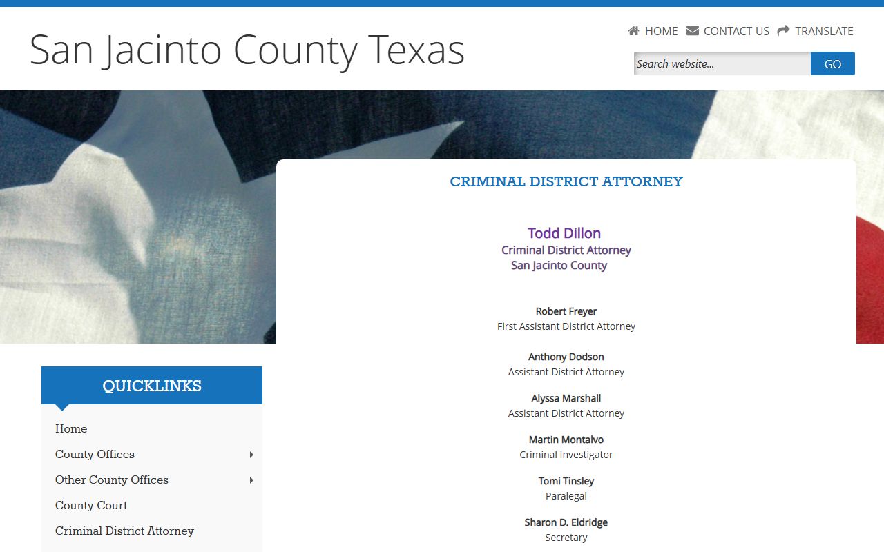 San Jacinto County District Clerk office for felony criminal court records
