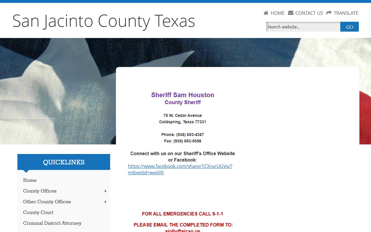 San Jacinto County Sheriff's Office for arrest records and jail information