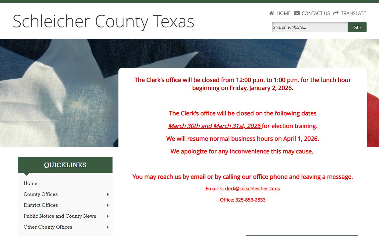 Schleicher County Clerk office for misdemeanor criminal records