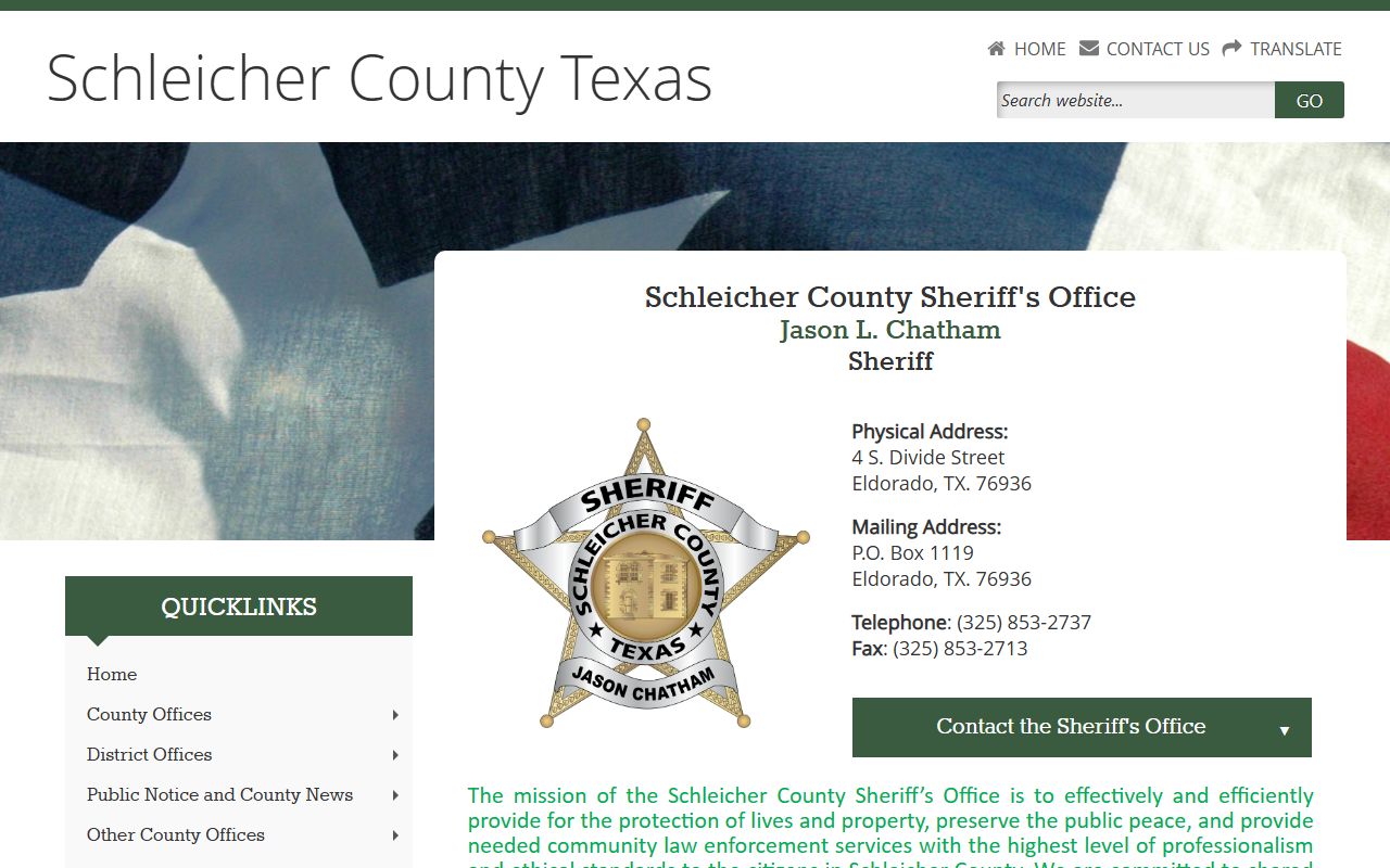 Schleicher County Sheriff's Office for arrest and booking records