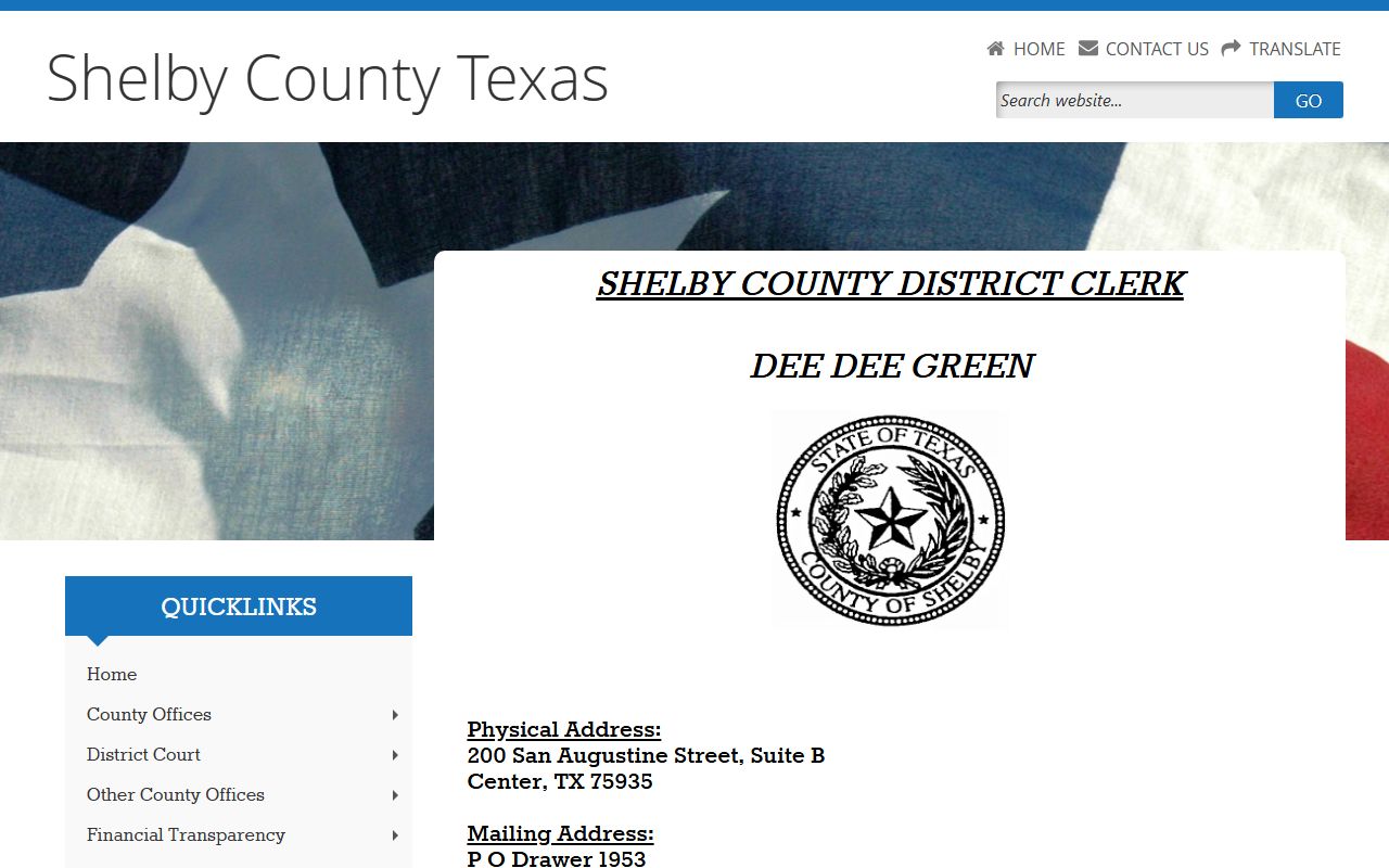 Shelby County District Clerk office page