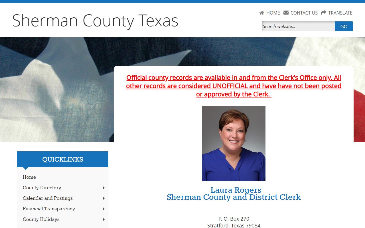 Sherman County District Clerk office page