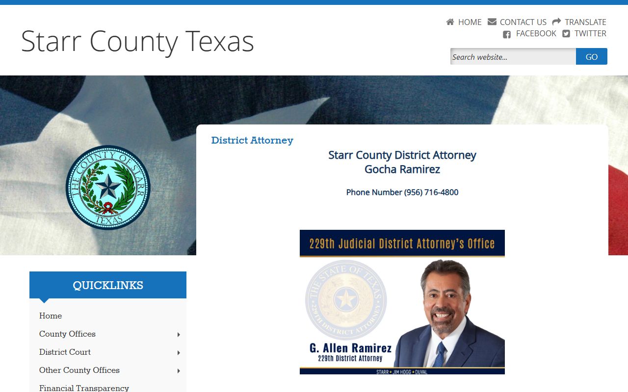 Starr County District Attorney office page