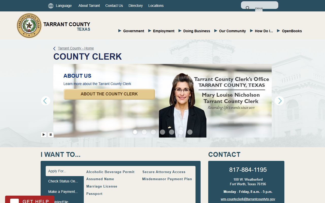 Tarrant County Clerk office for misdemeanor criminal court records