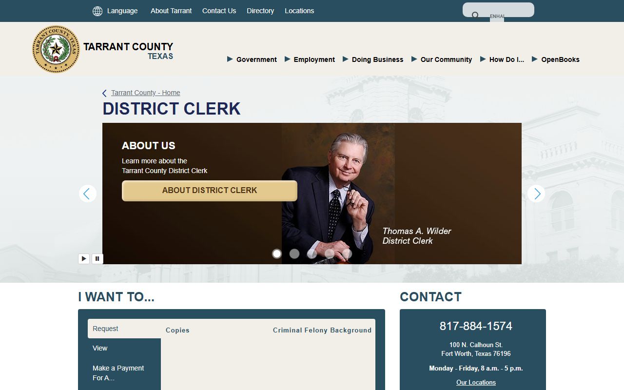 Tarrant County District Clerk office for criminal court records
