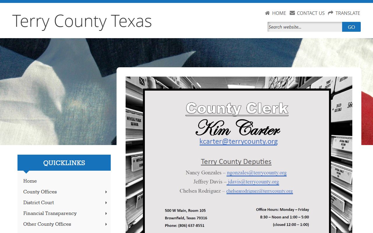 Terry County Clerk office handling misdemeanor records in Brownfield