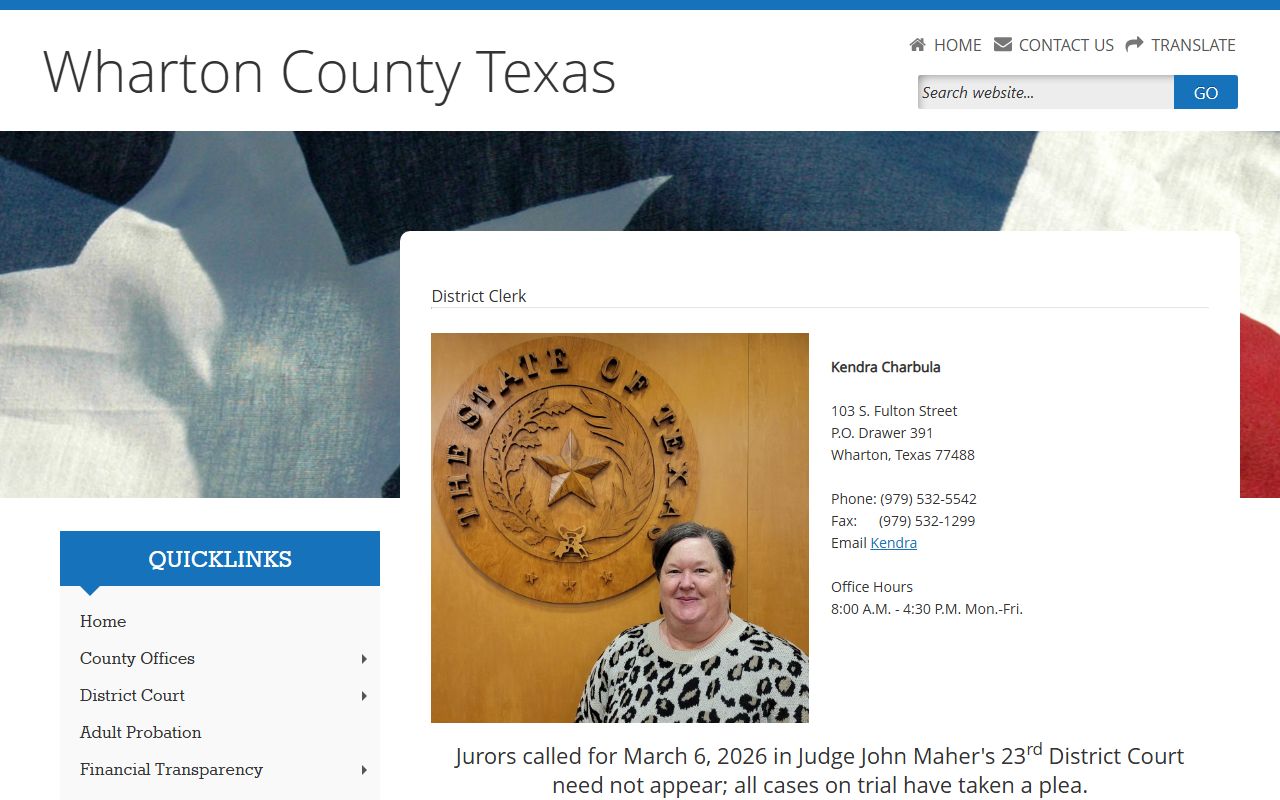 Wharton County District Clerk Wharton Texas criminal court records