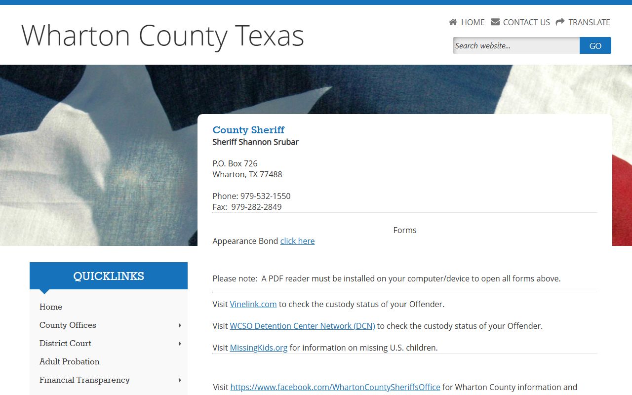 Wharton County Sheriff Office Wharton Texas criminal court records