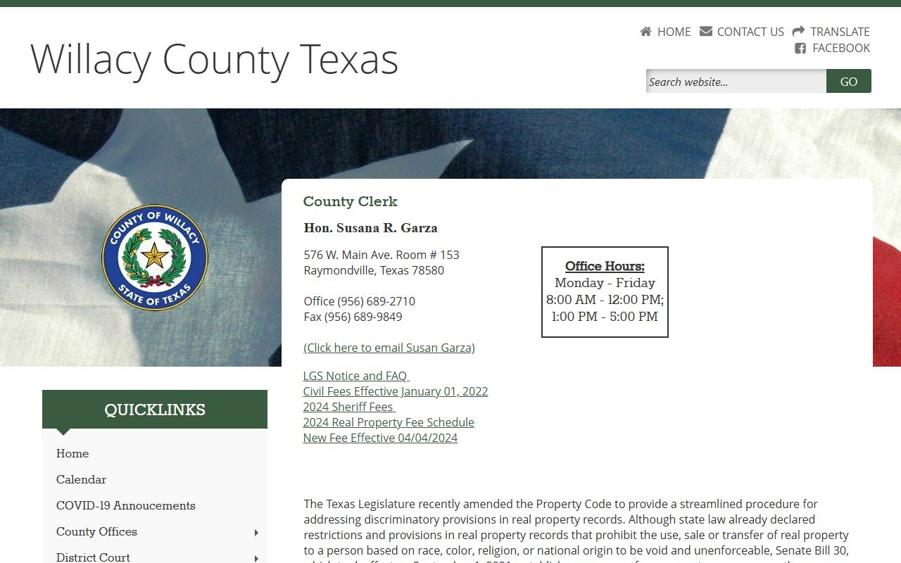 Willacy County Clerk office Raymondville Texas misdemeanor criminal records