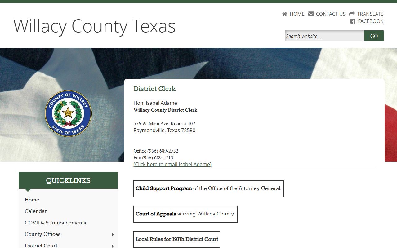 Willacy County District Clerk office Raymondville Texas criminal court records