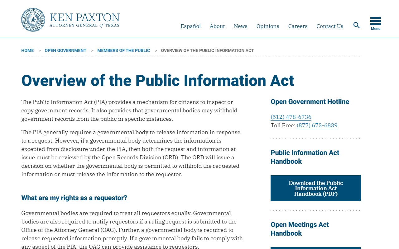Texas Attorney General Public Information Act overview