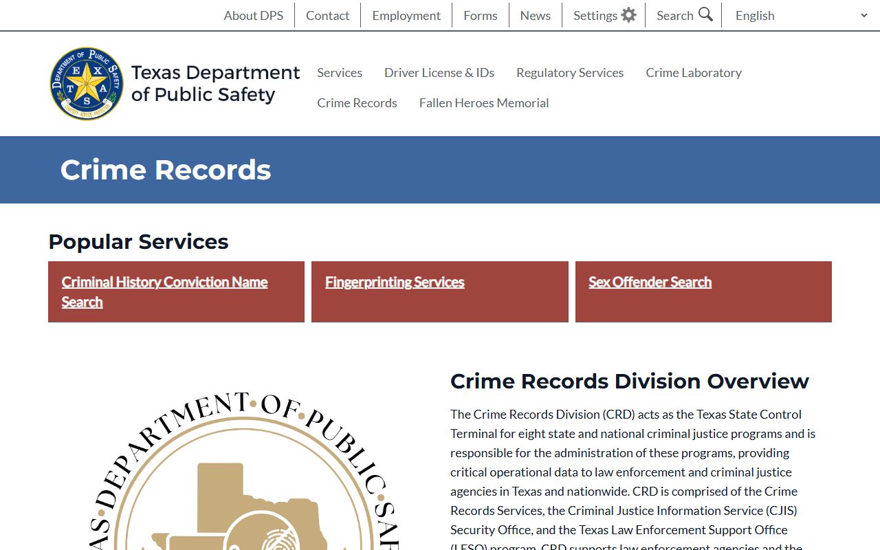 Texas DPS Crime Records Division website